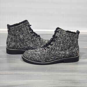 NYDJ Eileen Ankle Boots Black and White Tweed Lace‎ Up Zip Closure Size 8
